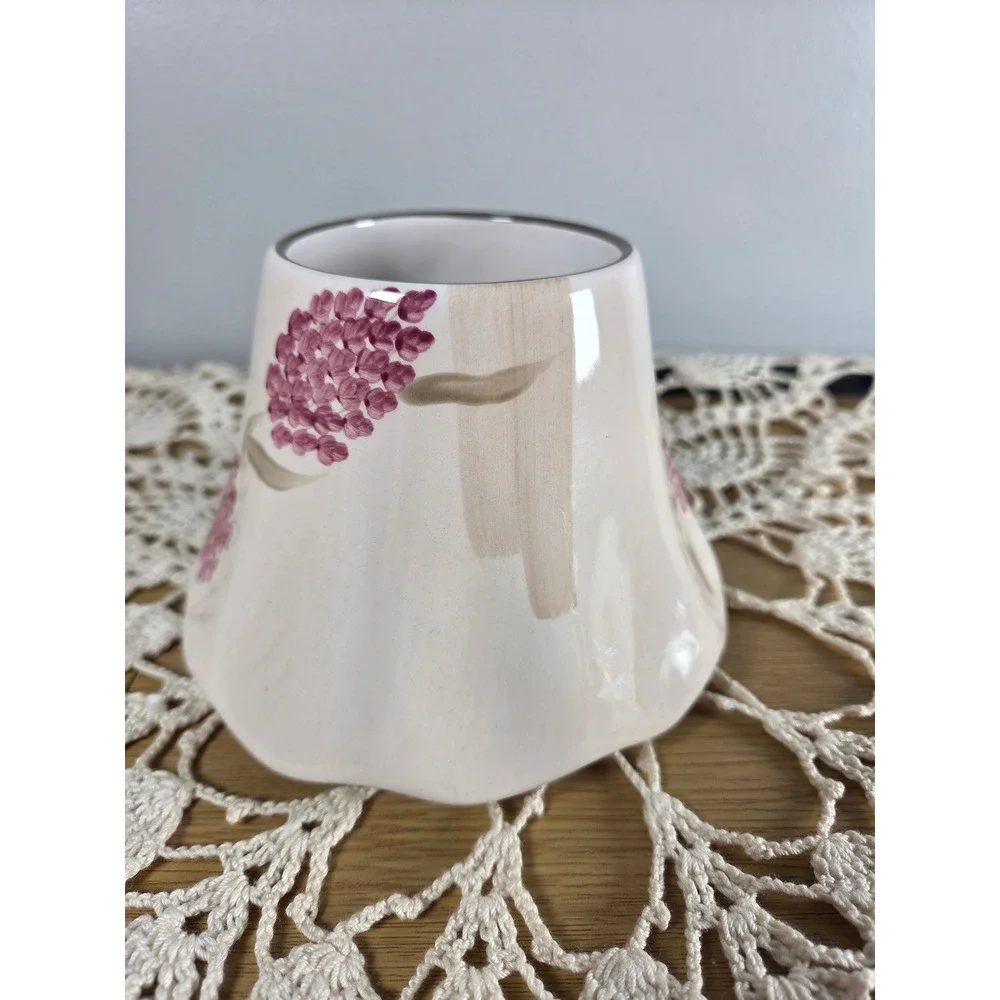 Floral Ceramic Jar Candle Shade with Bee Cutouts Pink Mauve Scalloped Edge